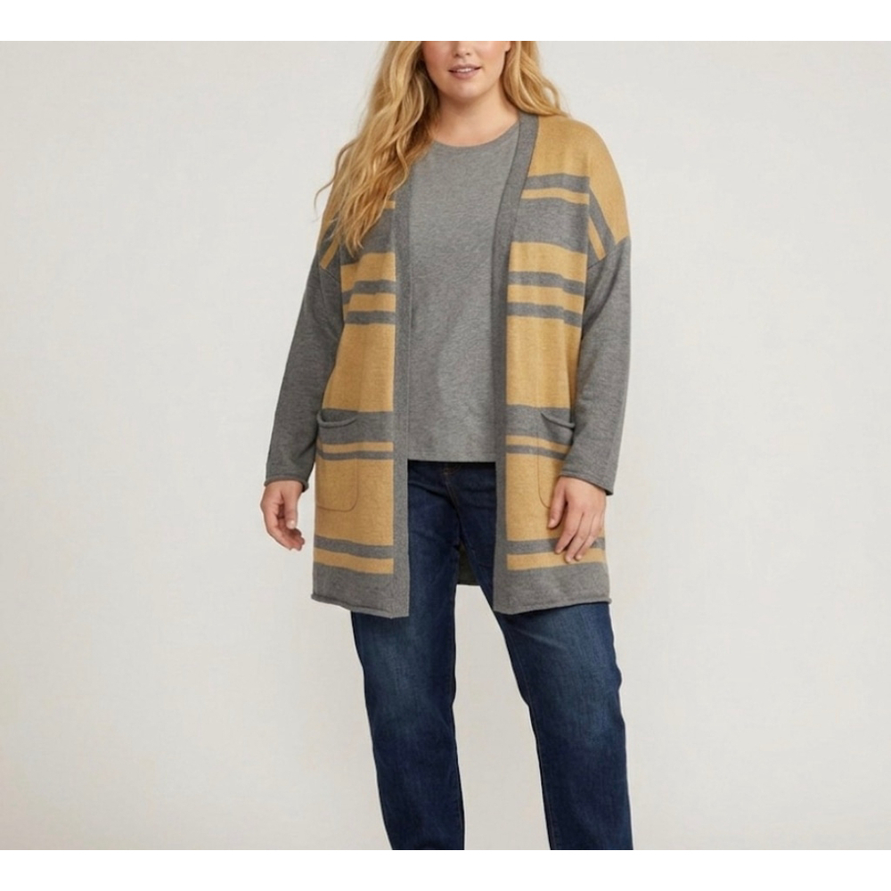 Cynthia Rowley Woman Striped Open Front Cardigan Merino Wool Blend Size 1X